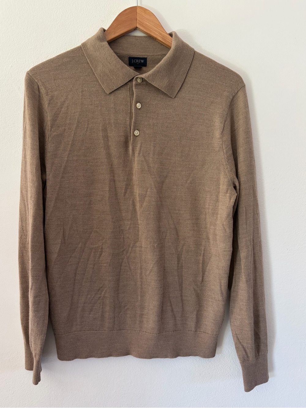 J.Crew Merino Wool-Blend Long Sleeve Sweater Polo Brown Taupe Size Medium
